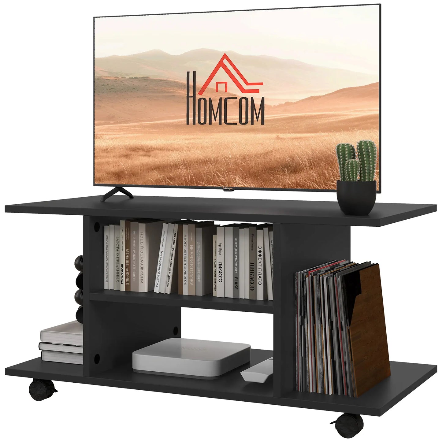 HOMCOM Modern TV Cabinet Stand Storage Shelves Table Mobile Bedroom Furniture Bookshelf Bookcase Black