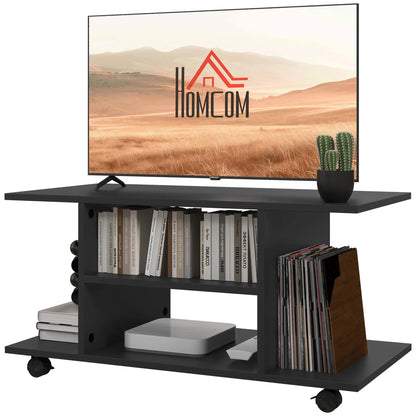 HOMCOM Modern TV Cabinet Stand Storage Shelves Table Mobile Bedroom Furniture Bookshelf Bookcase Black