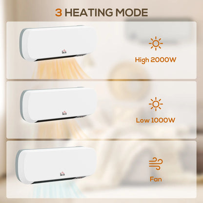 HOMCOM 2000W Wall Mounted Ceramic Electric Space Heater, 10-49°C Temperature, White