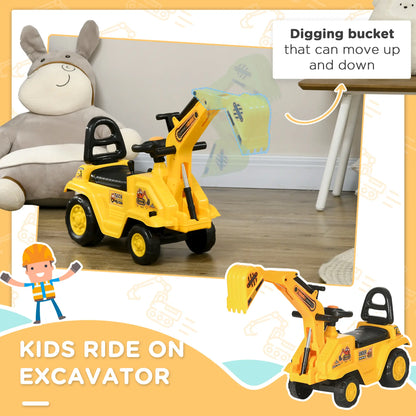 HOMCOM 2 in 1 Kids Ride On Tractor Pull Cart with Bucket, Under Seat Storage for 1.5-4 Years, Yellow