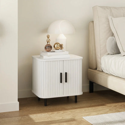 HOMCOM Nightstand Bedside Table with Sliding Doors and Metal Legs, White Wood Effect