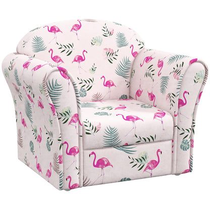 AIYAPLAY Kids Armchair with Flamingo Design, Wooden Frame for Bedroom, Playroom - Pink