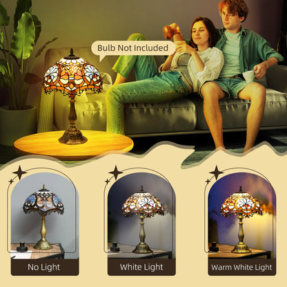 HOMCOM Stained Glass Table Lamp, Handcrafted Artisan Collectible, for Living Room and Bedside, Zinc Alloy
