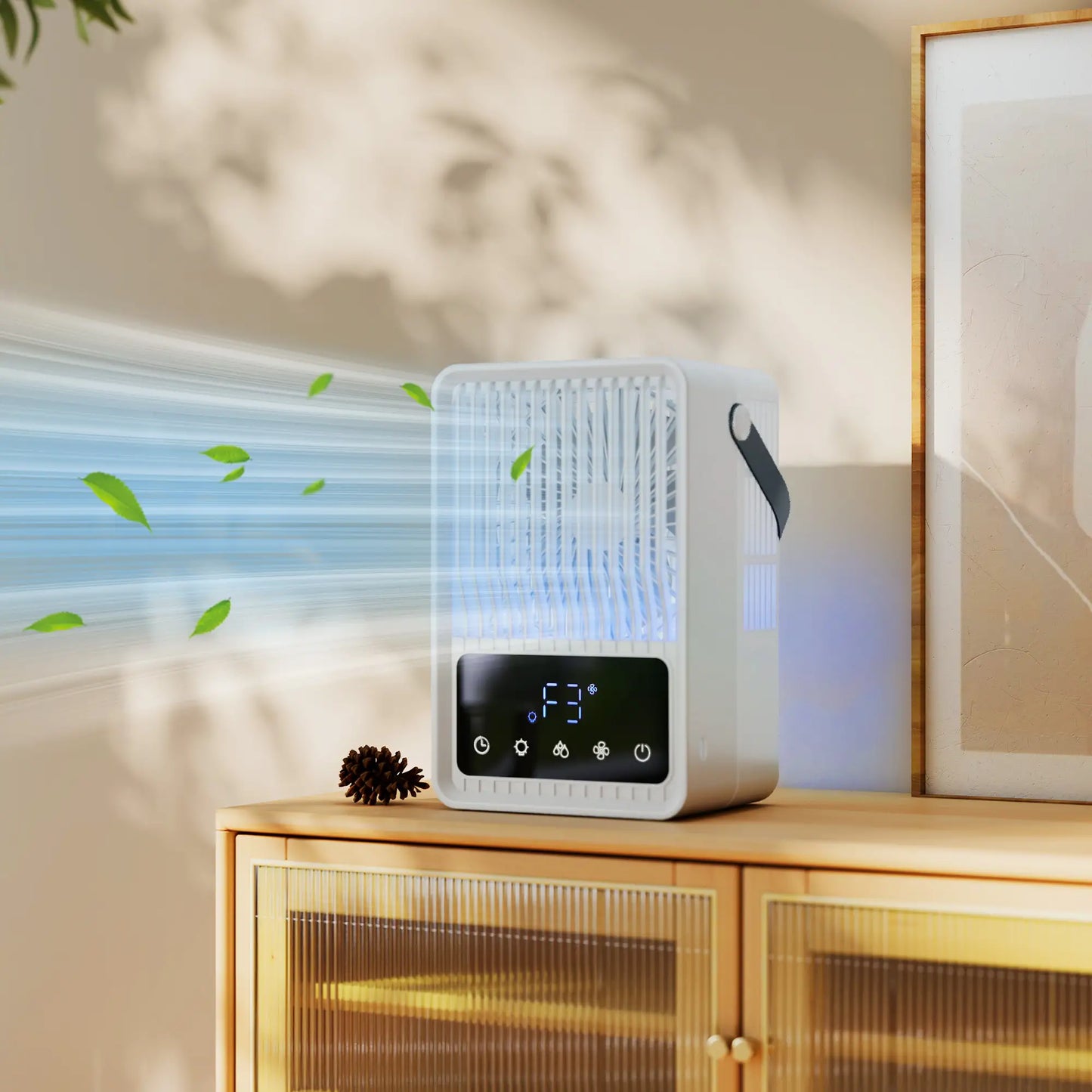 HOMCOM Mini Desk Fan with Humidifier & RGB Light Portable Table Fan with 550ml Water Tank