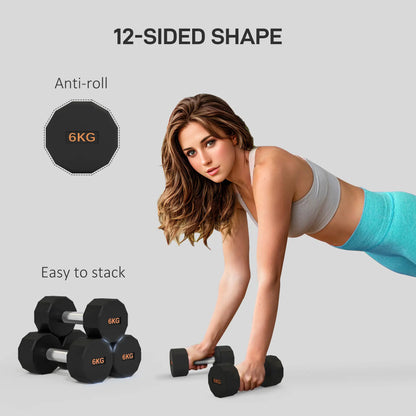 SPORTNOW Dumbbells Weights Set with 12-Sided Shape and Non-Slip Grip for Home Gym Workout, 2 x 6kg