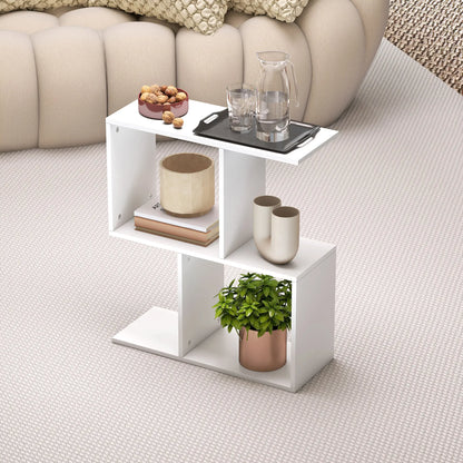HOMCOM Side Table, Narrow End Table with Storage Shelves, S-Shaped, 3-Tier, White