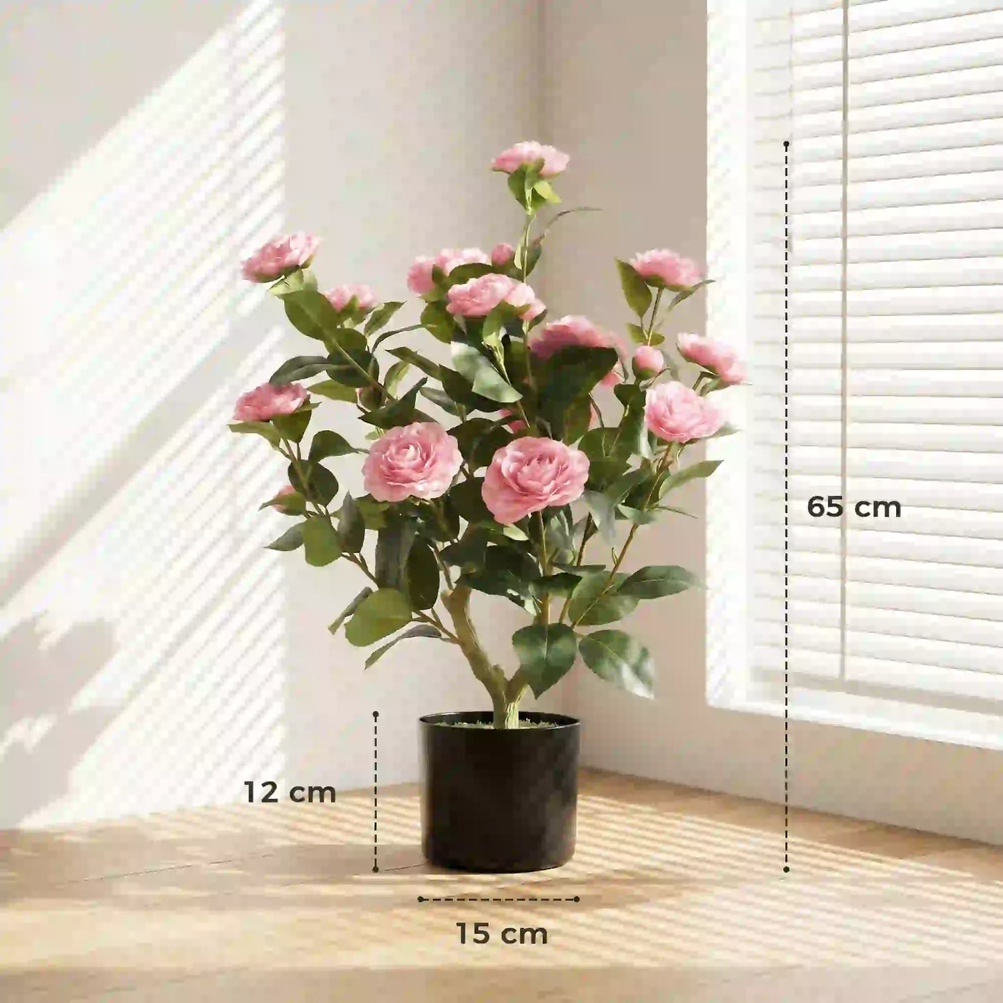 HOMCOM Artificial Camellia Flower Plant in Pot with 116 Lush Leaves & Moss Effect, Pink