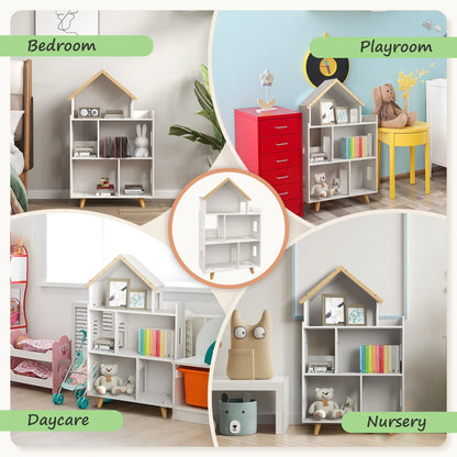 ZONEKIZ Three-Tier Toy Storage Shelf, Kids Bookcase with Six Cubes for Playroom, Bedroom - White
