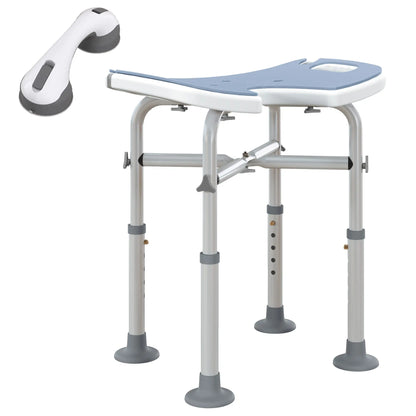 HOMCOM 39-51.5cm 'U' Seat Padded Bathroom Shower Stool Anti-Slip - Light Blue