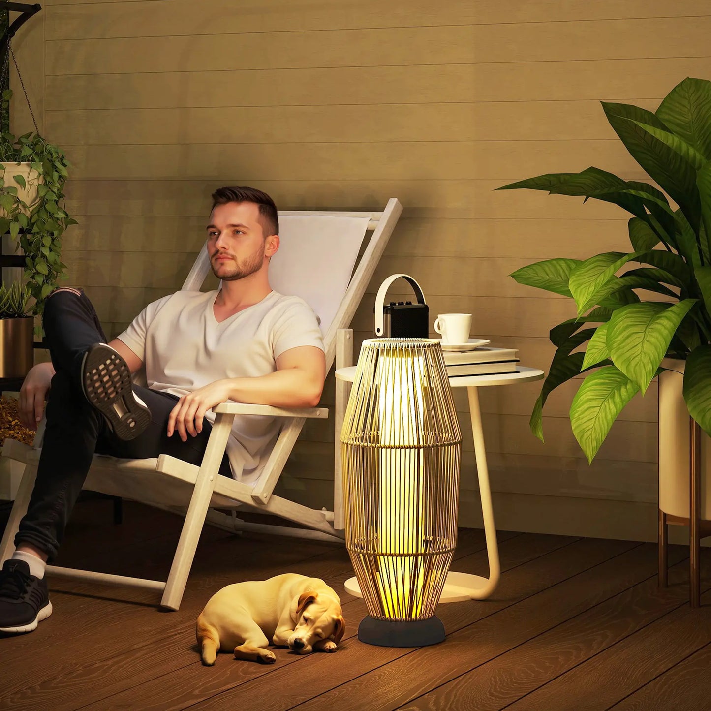 Outsunny Garden Rattan Lamp, Tall Solar Rattan Floor Lamp, Light with Auto On/Off LED, IP44 for Outdoor, Grey
