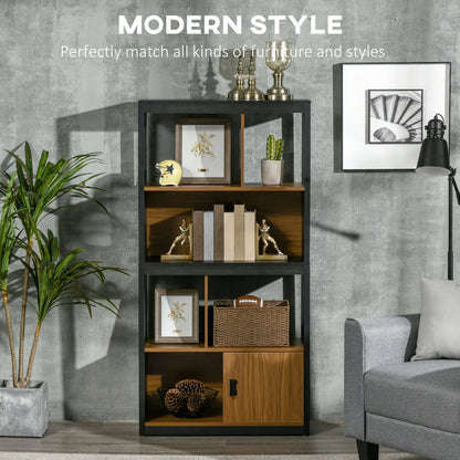 HOMCOM Modern 4-Tier Bookshelf, Freestanding Bookcase with Storage Shelving and Closed Cabinet, for Home Office, Walnut Brown