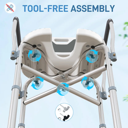 HOMCOM Shower Chair with Upgraded U-Shaped Seat, Height Adjustable Padded Bath Chair with Non-Slip Feet for Elderly Seniors, Grey
