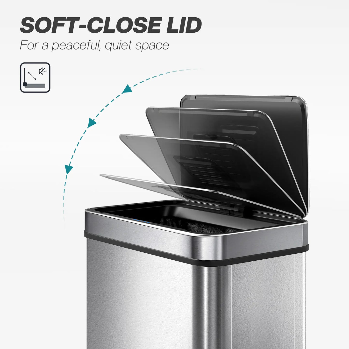 HOMCOM 50L Sensor Can, Sensor Bin with Soft-Close Lid, Fingerprint-Proof Stainless Steel, Silver Tone