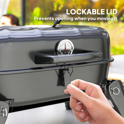 Outsunny Charcoal Barbecue Grill Folding Portable BBQ Grill with Thermometer for Camping & Picnic, Black