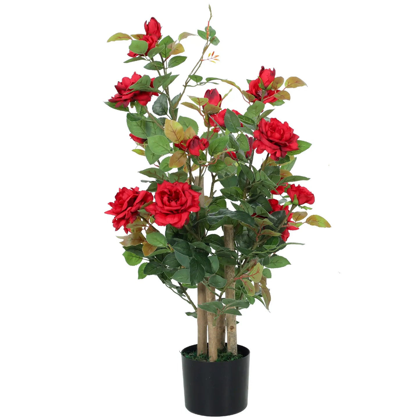 HOMCOM Artificial Rose Tree, Decorative Fake Plant with 344 Silk Leaves 17 Flowers, Red