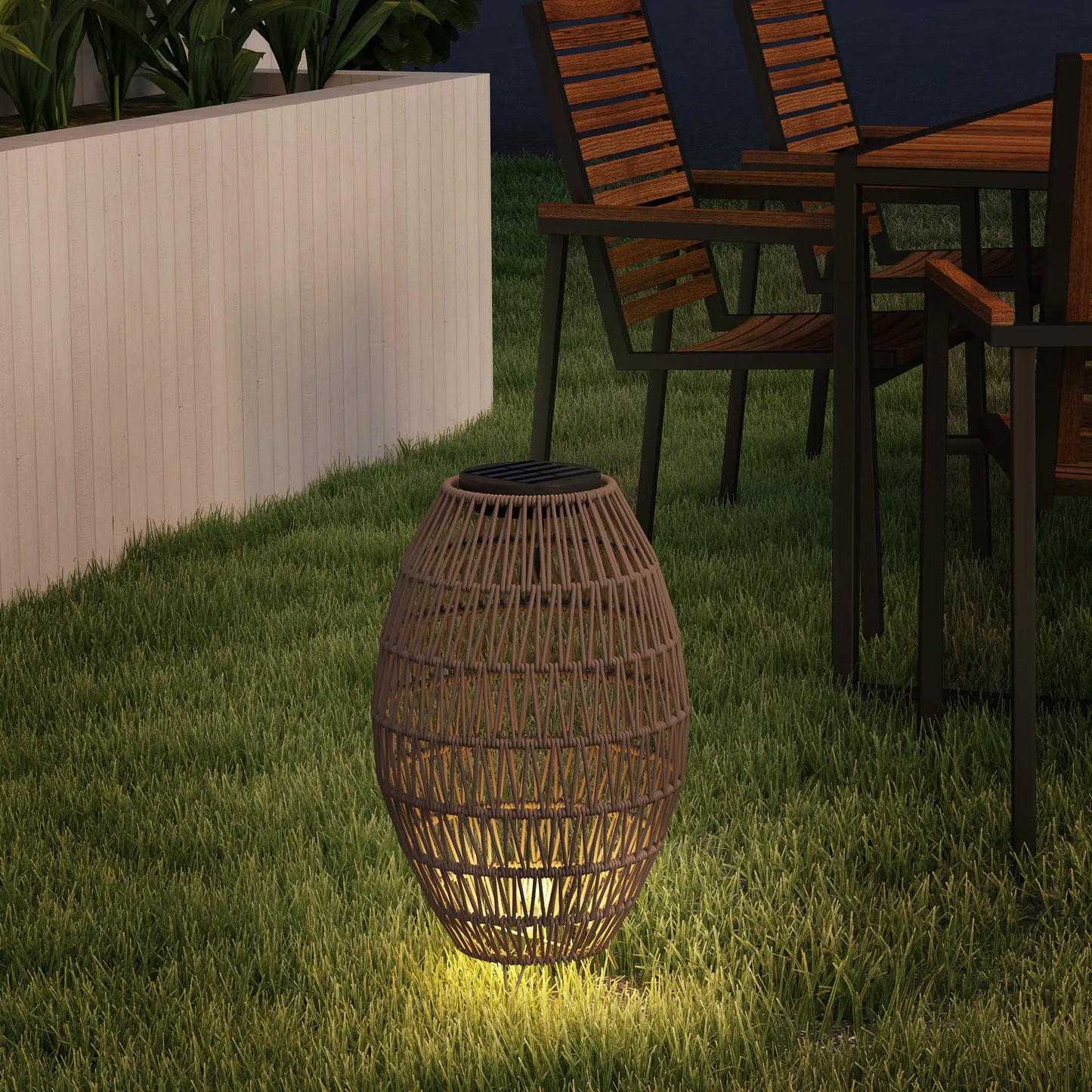 Outsunny Outdoor Decorative Rattan Solar Lamp, Garden Solar Lantern with Auto On/Off Light, IP44 Waterproof, Dark Brown