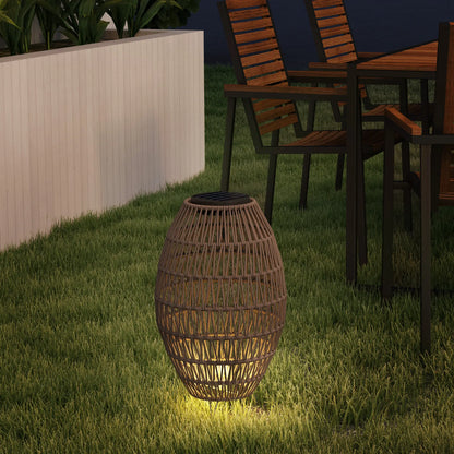 Outsunny Outdoor Decorative Rattan Solar Lamp, Garden Solar Lantern with Auto On/Off Light, IP44 Waterproof, Dark Brown