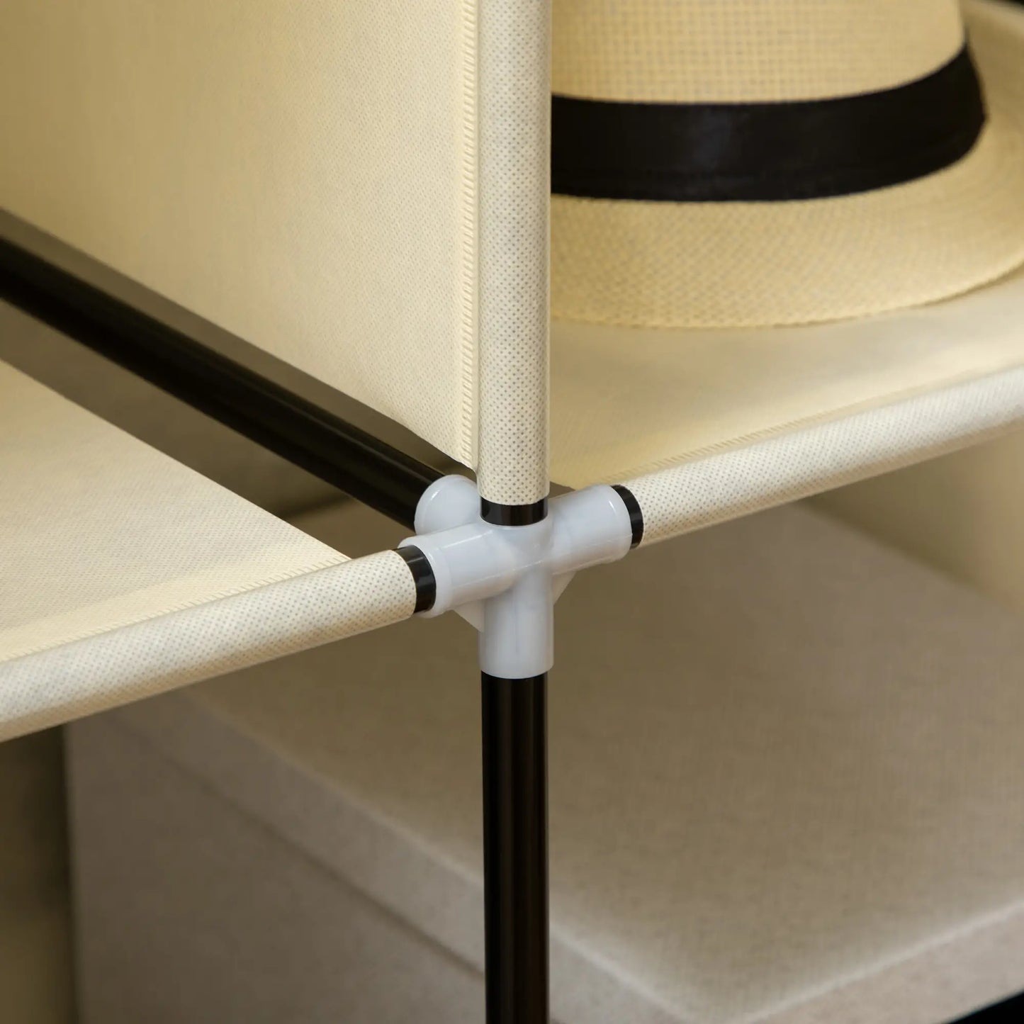 HOMCOM Fabric Cloth Wardrobe Clothes Organizer with Rails and Shelves - Cream White