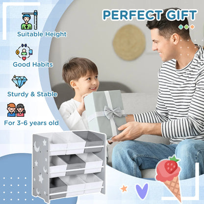 ZONEKIZ Kids Storage Rack with Nine Removable Baskets for Nursery, Bedroom, Playroom - Grey