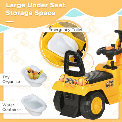 HOMCOM 2 in 1 Kids Ride On Tractor Pull Cart with Bucket, Under Seat Storage for 1.5-4 Years, Yellow