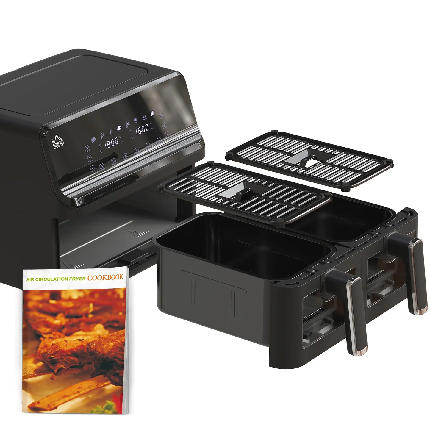 HOMCOM 8L Dual Basket Air Fryer, 8-in-1 Air Fryer Oven with Digital Display, Timer, Preheat for Oil Free Low Fat Cooking, 2500W