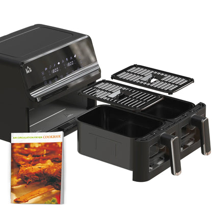 HOMCOM 8L Dual Basket Air Fryer, 8-in-1 Air Fryer Oven with Digital Display, Timer, Preheat for Oil Free Low Fat Cooking, 2500W