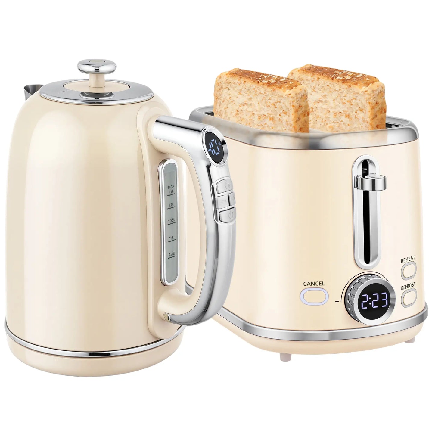 HOMCOM Polished Retro 40-100°C Kettle and Toaster Set - Cream