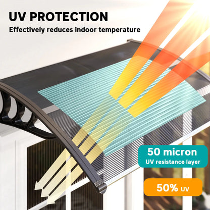 Outsunny Front Door Canopy Outdoor Awning Aluminium Rigid Plastic Polycarbonate Rain Shelter, Black