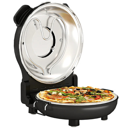 HOMCOM 1200W Pizza Oven, 12'' Electric Pizza Maker with Viewing Window, Dual Knob Temp & Timer Control, Black