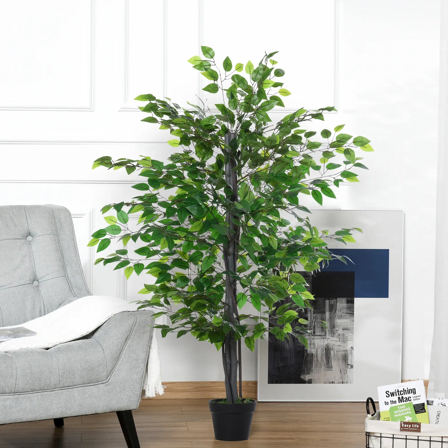 Outsunny Artificial Banyan Tree in Pot, Fake Plant for Home Indoor Decor, 90cm