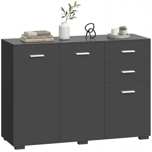HOMCOM Sideboard, Modern Storage Cabinet with 2 Drawers, 3 Doors and Adjustable Shelves, Black