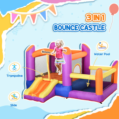 Outsunny Kids Bouncy Castle House Inflatable Trampoline Slide Water Pool 3 in 1 with Blower for Kids Age 3-8