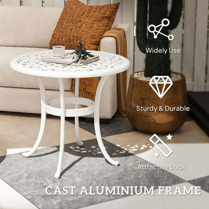 Outsunny Round Garden Table, Cast Aluminium Outdoor Patio Table, White