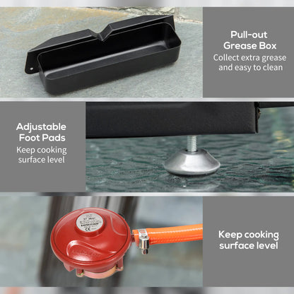 Outsunny Portable Tabletop Gas Barbecue Plancha Grill w/ 2 Burner, Non-Stick Griddle for BBQ Camping Picnic Party