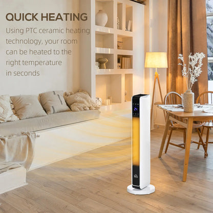 HOMCOM 1100W/2200W Space Room Heater with 65° Oscillation, 8-Hour Timer, Overheat & Tip Over Protection