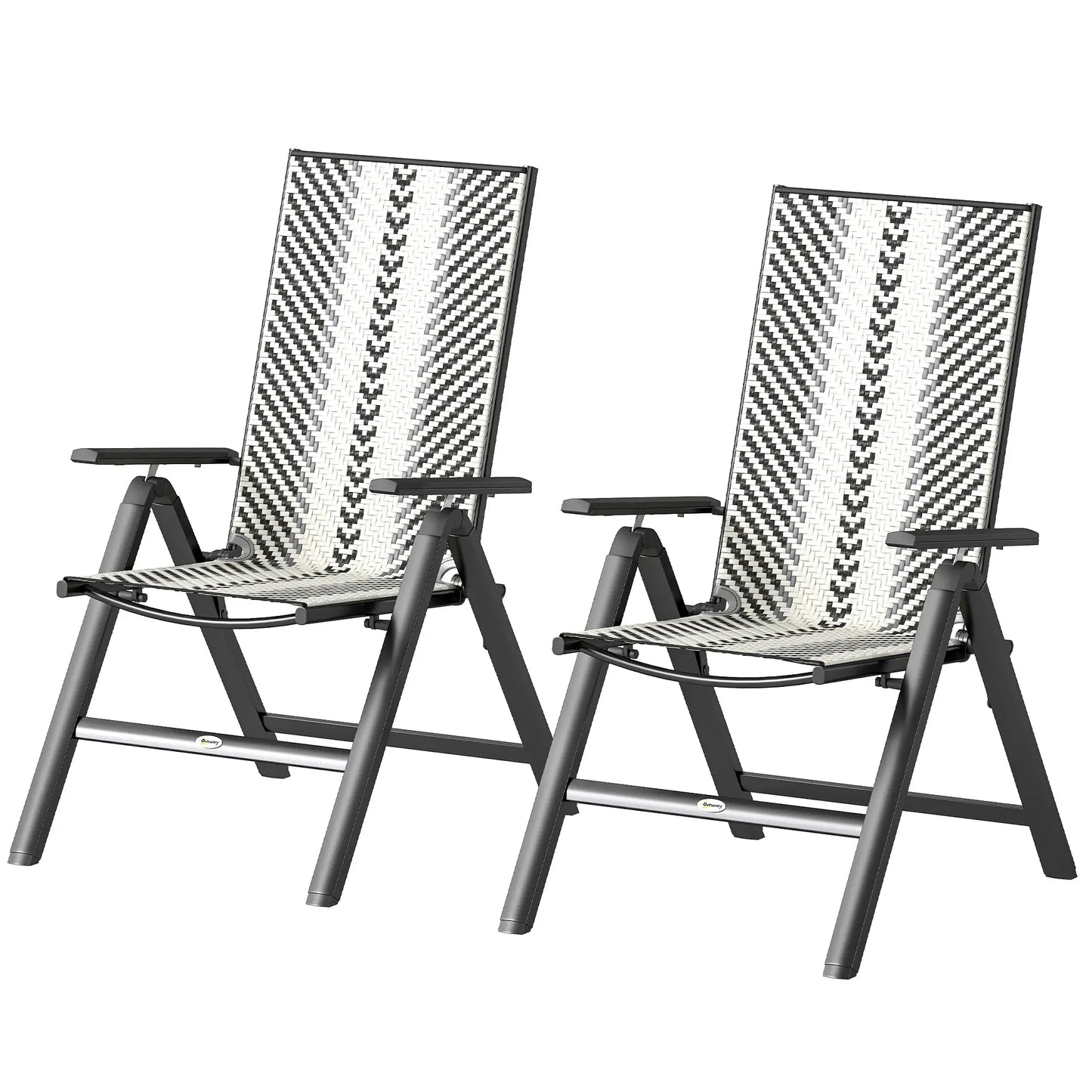 Outsunny Set of Two Foldable Rattan Reclining Garden Chairs - Grey