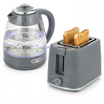 HOMCOM Kettle & Toaster Set, 1.7L 3000W Rapid Kettle, 2 Slice Toaster with 7 Browning Controls, Grey