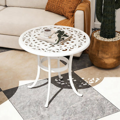 Outsunny Round Garden Table, Cast Aluminium Outdoor Patio Table, White