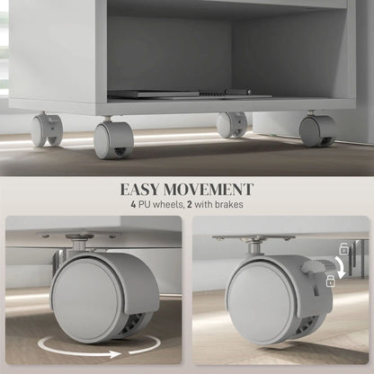 HOMCOM Three-Compartment Office Storage Printer Cabinet with Wheels - White