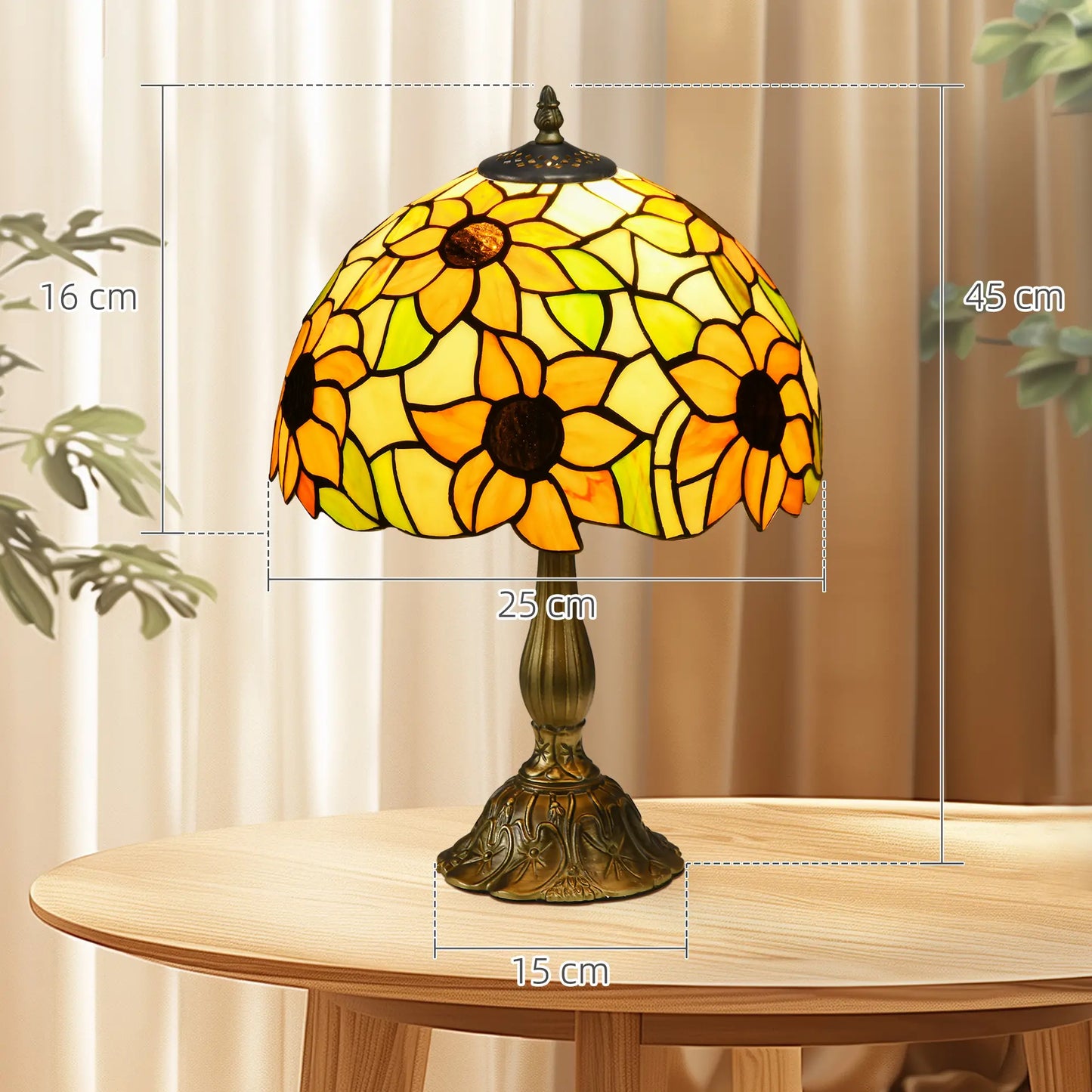 HOMCOM Tiffany Stained Glass Table Lamp, Handmade Antique Bedside Lamp, Night Light, Orange Sunflower