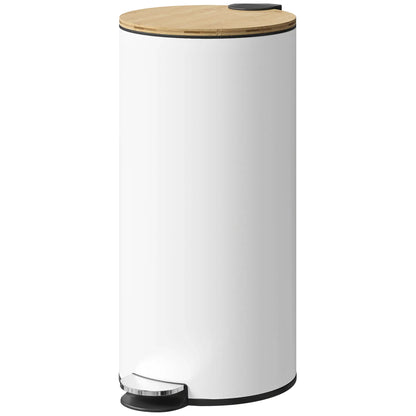 HOMCOM Kitchen Bin, 30 Litre Pedal Rubbish Bin with Removable Bucket, White, Natural