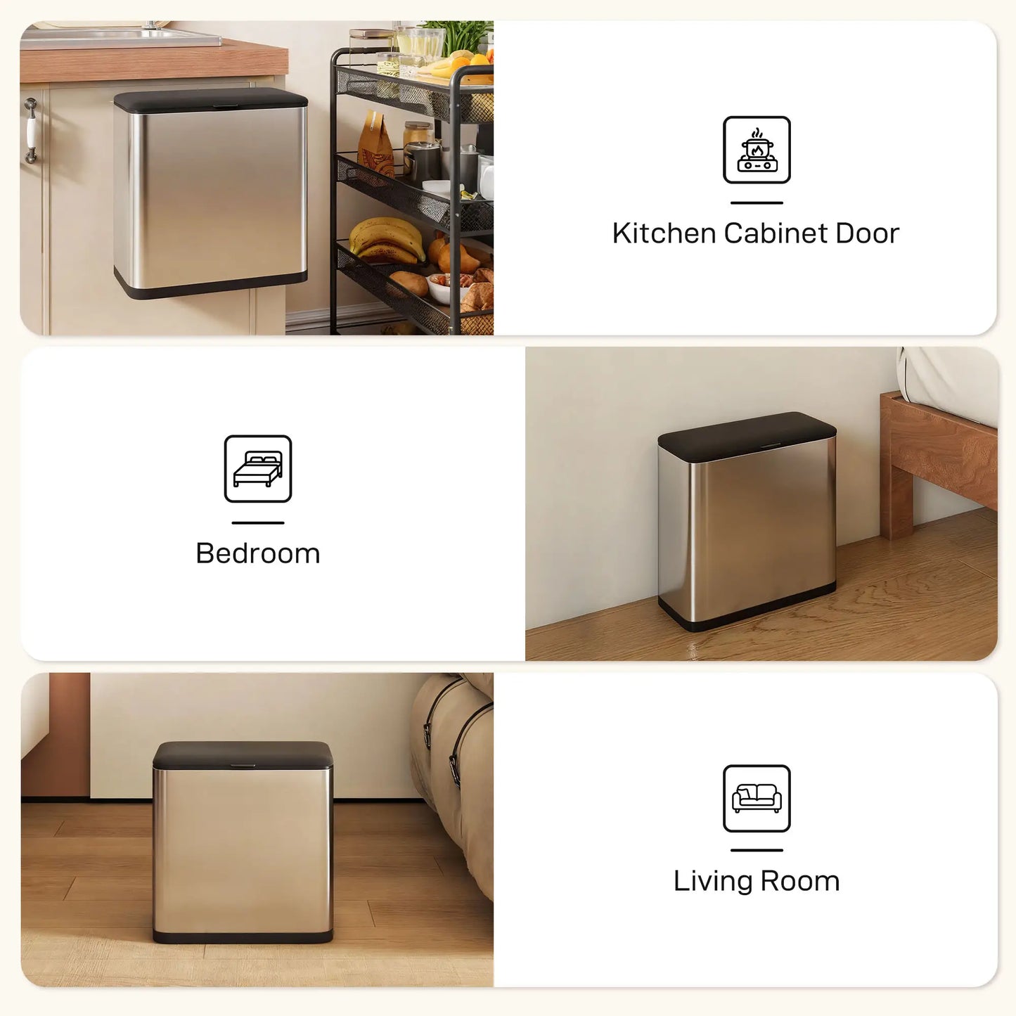 HOMCOM 8L Hanging Kitchen Bin, Rubbish Bin with Lid & Removable Inner Bucket for Under Cabinet, Under Sink, Office