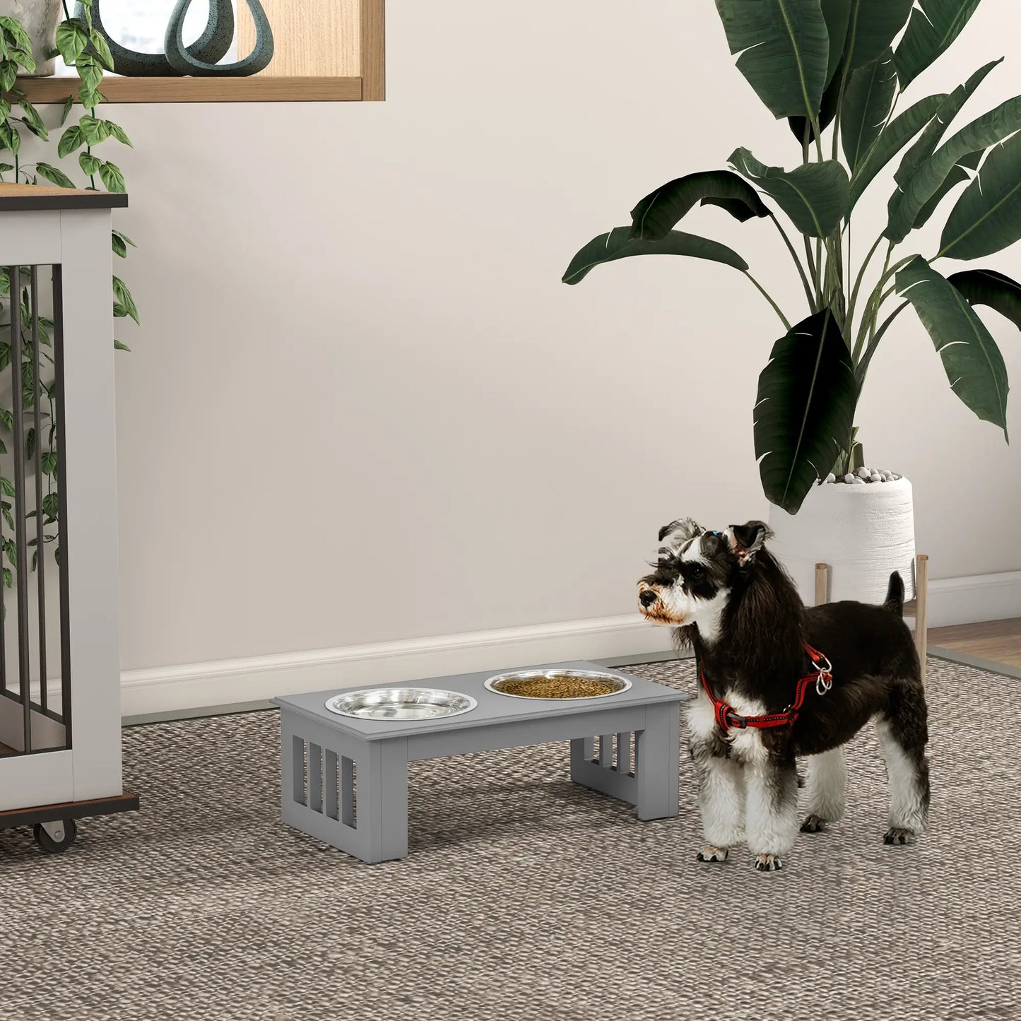 PawHut Raised Dog Feeding Bowls with Stand, Stainless Steel for Extra Small & Small Dog - Grey