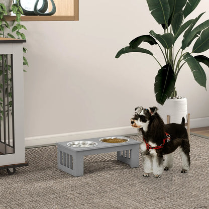PawHut Raised Dog Feeding Bowls with Stand, Stainless Steel for Extra Small & Small Dog - Grey