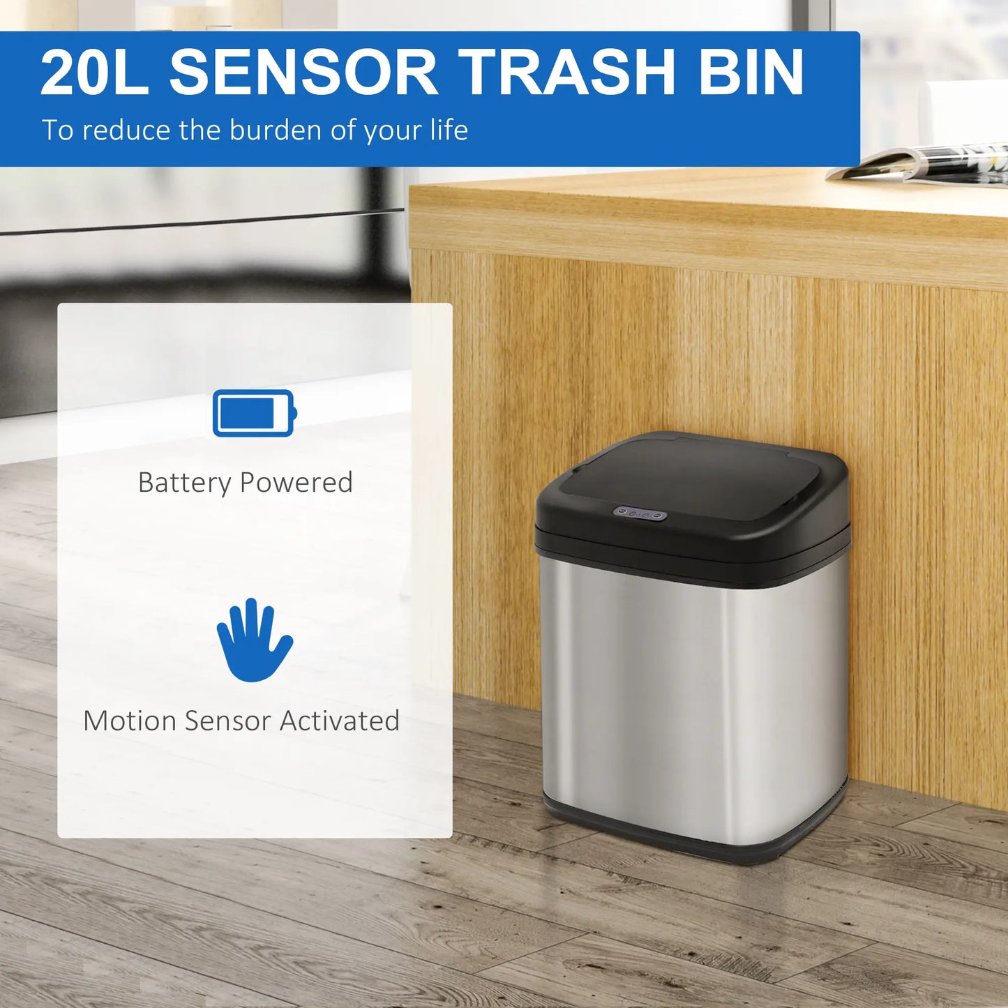 HOMCOM 20L LUXURY Automatic Sensor Dustbin Kitchen Waste Bin Rubbish Trashcan Auto Dustbin Stainless Steel with Bucket