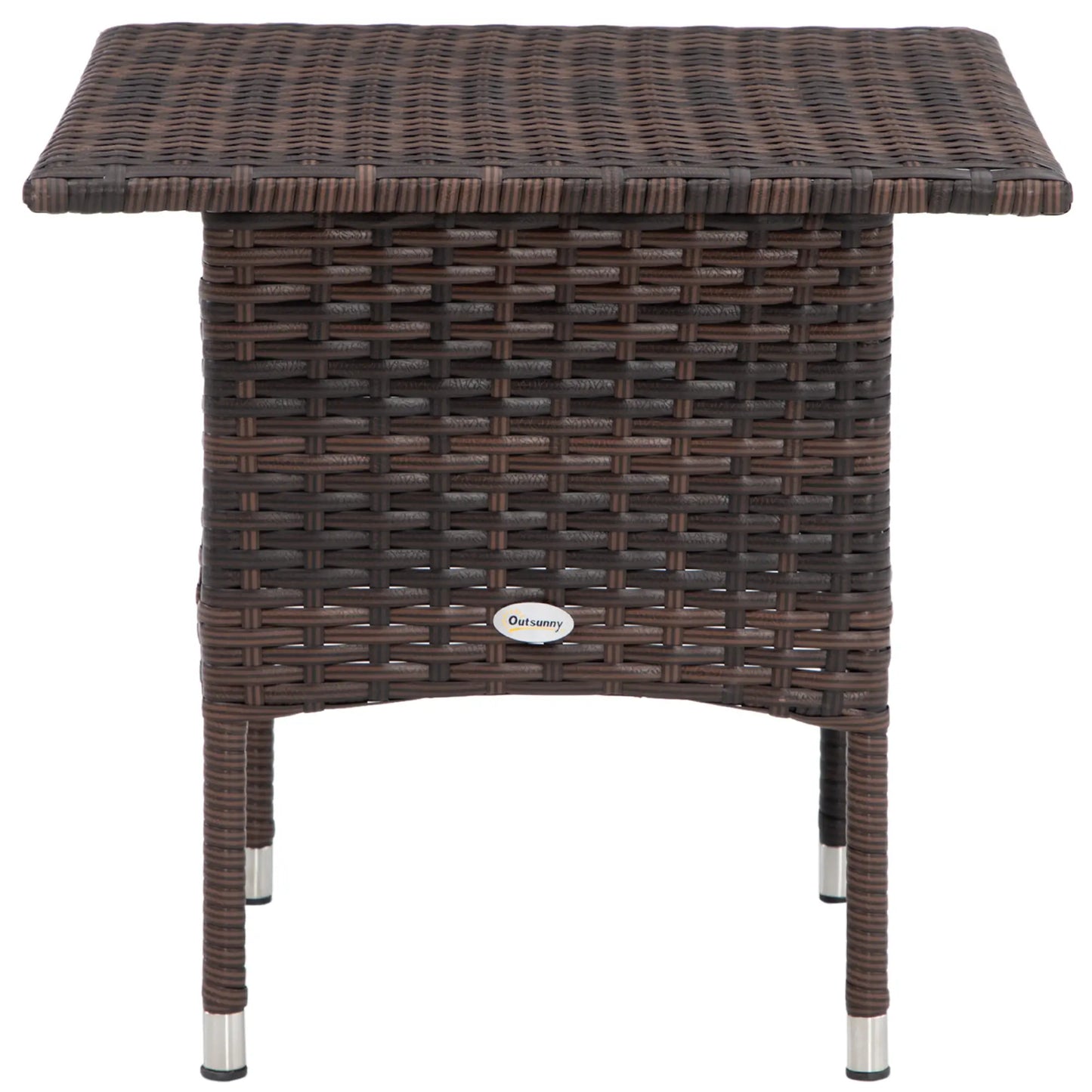 Outsunny Outdoor Rattan Side Table Coffee Table with Full Woven Table Top for Patio, Garden, Mixed Brown