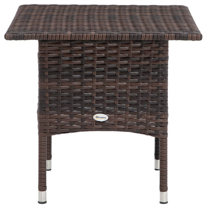 Outsunny Outdoor Rattan Side Table Coffee Table with Full Woven Table Top for Patio, Garden, Mixed Brown