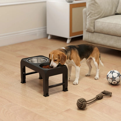 PawHut Raised Dog Bowl with Slow Feeder, 4 Adjustable Heights, Foldable Elevated for Small Medium Large Breeds