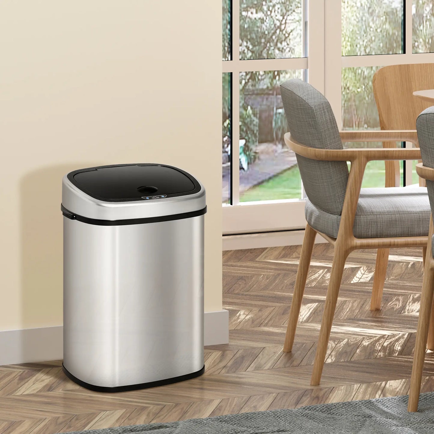 HOMCOM Stainless Steel Kitchen Sensor Dustbin Automatic Touchless Rubbish Garbage Waste Bin 58L, Silver