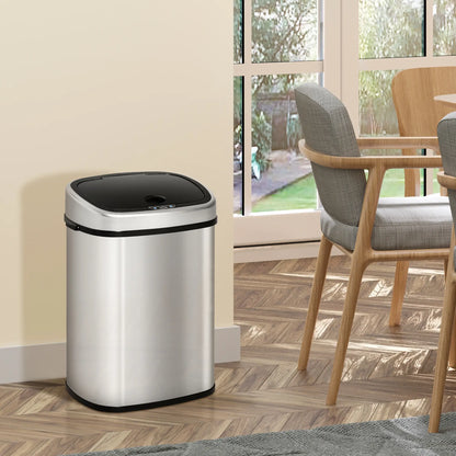 HOMCOM Stainless Steel Kitchen Sensor Dustbin Automatic Touchless Rubbish Garbage Waste Bin 58L, Silver